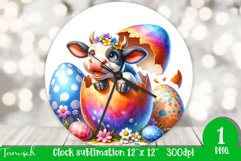 funny happy EASTER wall clock Sublimation hatching Egg Product Image 1