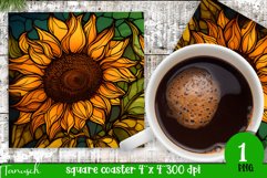 stained glass sunflower sublimation square coaster design Product Image 1