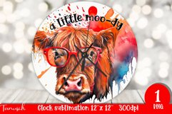 funny HIGHLAND COW wall clock sublimation PNG Product Image 1