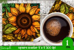 stained glass sunflower sublimation square coaster design Product Image 1