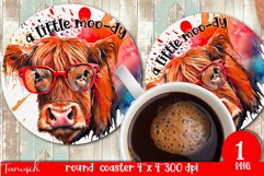 funny HIGHLAND COW round coaster sublimation PNG Product Image 1