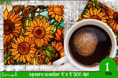 stained glass sunflower sublimation square coaster design Product Image 1