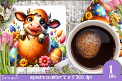 EASTER hatching egg square coaster spring Sublimation Product Image 1