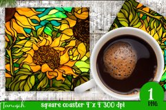 stained glass sunflower sublimation square coaster design Product Image 1