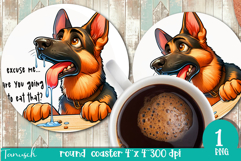 funny begging dog Round Coaster Sublimation German Shepherd Product Image 1