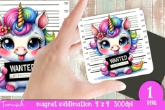 funny cartoon mugshot Unicorn magnet Sublimation PNG Product Image 1