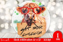 funny HIGHLAND COW wall clock sublimation PNG Product Image 1