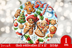 cute rustic Christmas Wall Clock sublimation / gingerbread Product Image 1