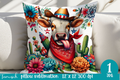 4 July cowboy cow pillow Sublimation Texas design USA Product Image 1