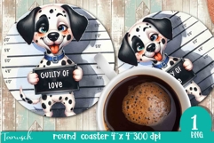 funny mugshot dog in prison Round Coaster sublimation design Product Image 1