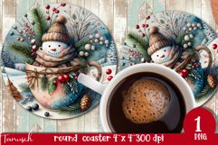 cute rustic Christmas snowman round coaster Sublimation Product Image 1