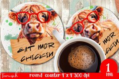 funny HIGHLAND COW round coaster sublimation PNG Product Image 1