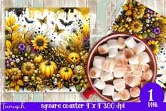 FALL Pumpkin, LEAVES &amp; Sunflowers square coaster sublimation Product Image 1