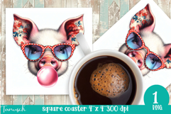 cute pig with bubble gum Square Coaster Sublimation PNG Product Image 1