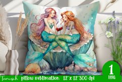 watercolor mermaid pillow sublimation design PNG Product Image 1