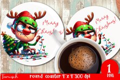 funny christmas round coaster Sublimation PNG Product Image 1