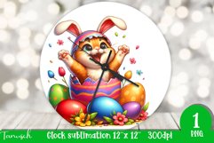 funny happy EASTER wall clock Sublimation hatching Egg Product Image 1