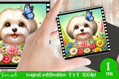 Floral DOG magnet sublimation retro frame MALTESE Product Image 1