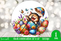 funny happy EASTER wall clock Sublimation hatching Egg Product Image 1