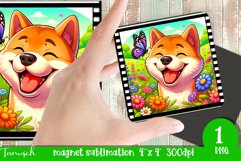 Floral DOG magnet sublimation retro frame AKITA Product Image 1