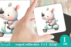 watercolor nursery Animals MAGNET sublimation / Baby Rhino Product Image 1