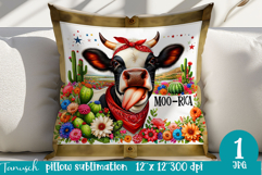 4 July cowboy cow pillow Sublimation Texas design USA Product Image 1