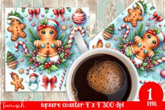 whimsical Christmas Square Coaster sublimation gingerbread Product Image 1