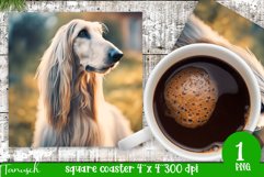 watercolor afghan hound dog square coaster sublimation PNG Product Image 1