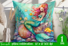 watercolor mermaid pillow sublimation design PNG Product Image 1