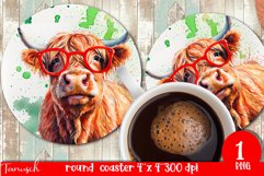 funny HIGHLAND COW round coaster sublimation PNG Product Image 1