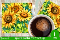 Sunflowers Garden square coaster sublimation watercolor PNG Product Image 1