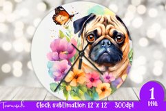 Watercolor PUG round coaster Sublimation PNG / dog design Product Image 1