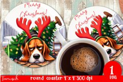 funny christmas Chihuahua round coaster Sublimation Product Image 1