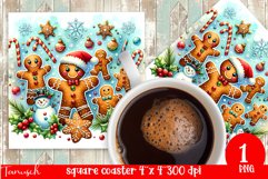 whimsical Christmas Square Coaster sublimation gingerbread Product Image 1