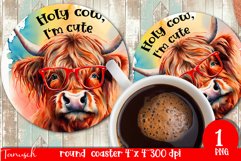funny HIGHLAND COW round coaster sublimation PNG Product Image 1