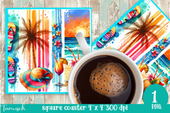 cute SUMMER holidays square coaster Sublimation beach design Product Image 1