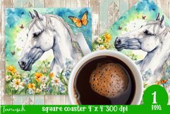 Watercolor horse memorial SQUARE COASTER sublimation PNG Product Image 1