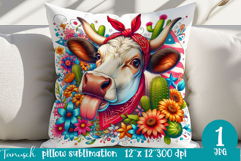 4 July cowboy cow pillow Sublimation Texas design USA Product Image 1