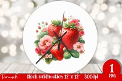 cute watercolor strawberry Wall Clock Sublimation PNG Product Image 1