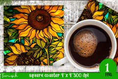 stained glass sunflower sublimation square coaster design Product Image 1
