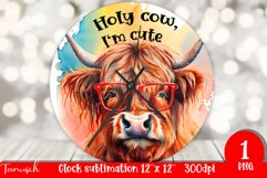 funny HIGHLAND COW wall clock sublimation PNG Product Image 1