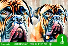 watercolor Bullmastiff dog sublimation mastiff PNG Product Image 1
