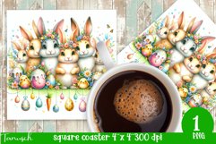 cute EASTER rabbit Square Coaster spring Sublimation PNG Product Image 1