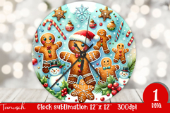 cute rustic Christmas Wall Clock sublimation / gingerbread Product Image 1
