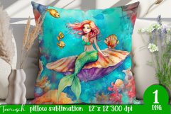 watercolor mermaid pillow sublimation design PNG Product Image 1