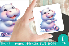 watercolor nursery Animals MAGNET sublimation / Baby Hippo Product Image 1