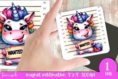 funny cartoon mugshot Unicorn magnet Sublimation PNG Product Image 1