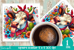 4 July cowboy cow square coaster Sublimation Texas USA Product Image 1