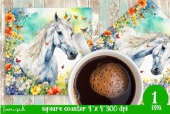 Watercolor horse memorial SQUARE COASTER sublimation PNG Product Image 1