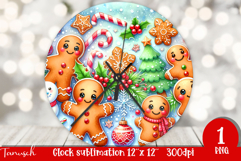 cute rustic Christmas Wall Clock sublimation / gingerbread Product Image 1